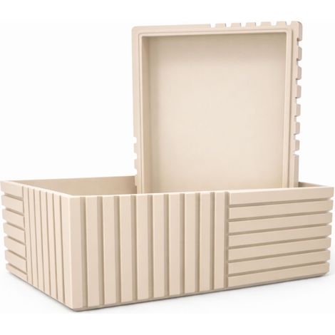 Beige, geriffelte Aufbewahrungsbox mit Deckel für kleine Büroartikel (1/3)