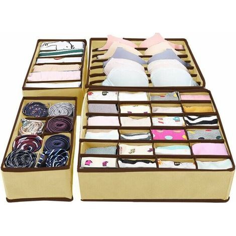 4pcs Boite Rangement Tiroir, Boite Rangement Vetement Dressing, Boite Rangement Placard Pliable, Boite Rangement Tiroir pour Soutien Gorge, Cravates, Chaussettes, Foulard (1/5)