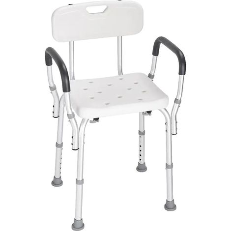 Taburete de ducha, altura regulable, alta capacidad de carga, BLANCO (1/2)