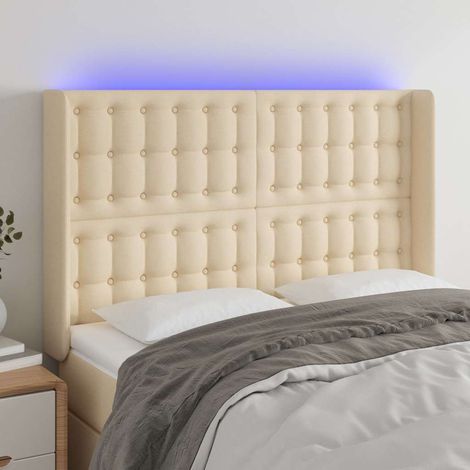 vidaXL Cabecero con LED de tela color crema 147x16x118/128 cm (1/5)