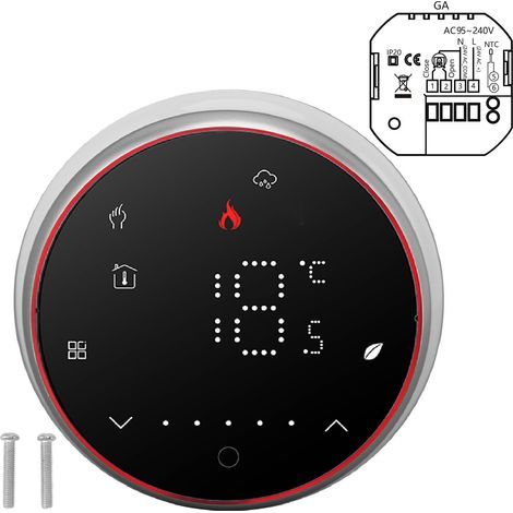 Intelligenter Thermostat, programmierbar bis zu einer Woche, LED-Anzeige, rundes digitales Einbaugerät, AC 95–240 V für Warmwassersysteme, schwarz (1/5)