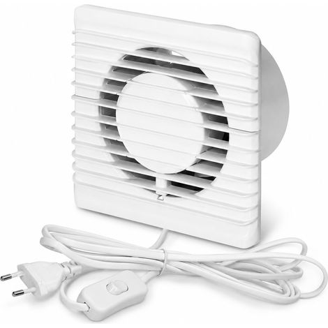 Ventilateur de salle de bain, 100 mm, pour montage mural, fonctionnement silencieux, avec interrupteur à cordon, débit d'air 93 m³/h, interrupteur et cordon pour une ventilation efficace (1/5)