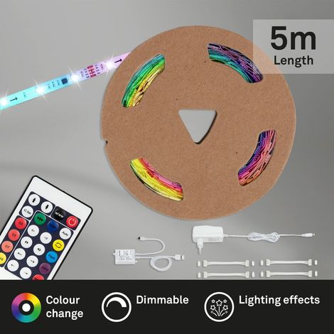 Ruban LED 5 mètres BRILONER LEUCHTEN LED SUPERLINE, 24 W, IP20, blanc, plastique, dimmable, avec télécommande, autocollant, 500 x 1 x 0,3 cm (1/5)