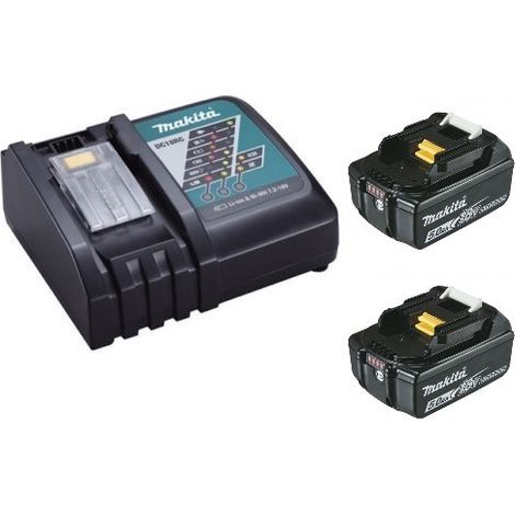 Chargeur rapide pour électroportatif – 2 batteries 18V 6Ah Li-ion – Temps de charge 55 min – Compatible avec 200 outils Makita LXT
