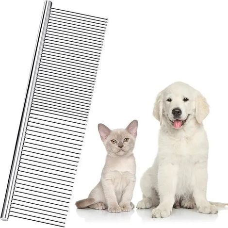 Haustierkamm aus Edelstahl – Pflege für Hunde und Katzen – Ideal für 19 x 5 cm (1 Stück Handbürste) (1/4)