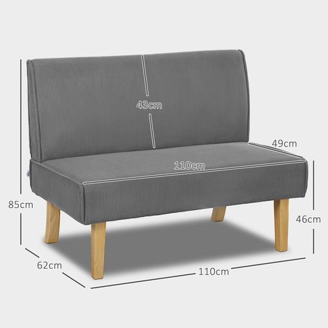 Canapé deux places en velours côtelé, rembourrage épais et pieds en bois massif, gris, idéal pour le salon, la chambre ou le bureau. (1/5)