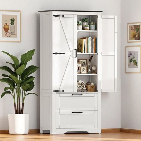 Badezimmer-Schrank - 60x30x168 cm - 2 Türen - 2 Schubladen - verstellbare Regale
