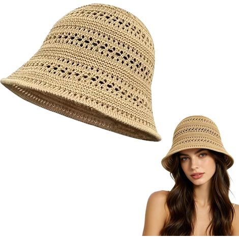 Women's Crochet Bucket Hat, Lightweight Mesh Openwork Foldable Sun Hat for Beach Travel Gardening (1/5)