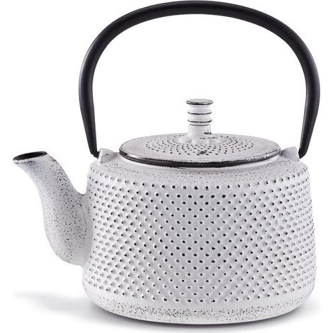 théière en fonte 0,8 L - Théière avec infuseur en inox, anse rabattable et bec veseur anti-goutte - Bouilloire compatible avec tous feux - Théière avec couvercle amovible (1/5)