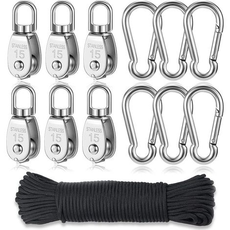 Seilrolle aus Edelstahl 304, Heberolle mit Seil, Drehrollenblock, Einzelrollenhaken, Edelstahlrolle, Hebeseil, Seilrolle, Rollenblock, Rolle (1/5)