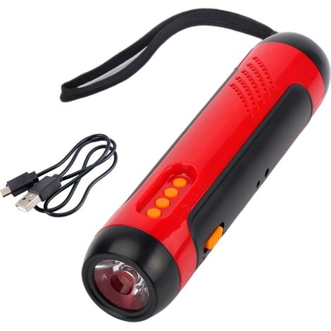 Lampe de poche Portable à manivelle avec alarme, fonction Radio FM, générateur LED 1800mAh, pour la maison, le Camping en plein air et la randonnée. (1/5)