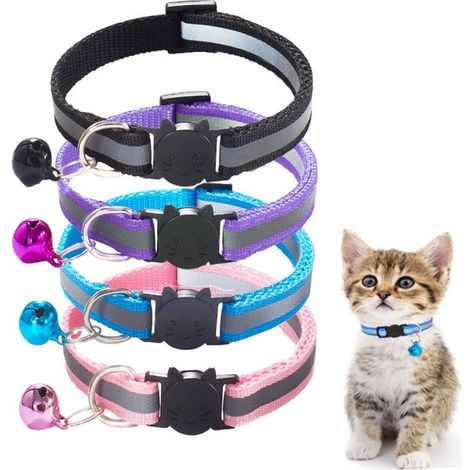 Dailygoods Reflektierendes Katzenhalsband 4er Pack mit Glöckchen Verstellbar 19 32 cm Schnellverschluss Sicherheitsverschluss für kleine Katzen K (1/5)