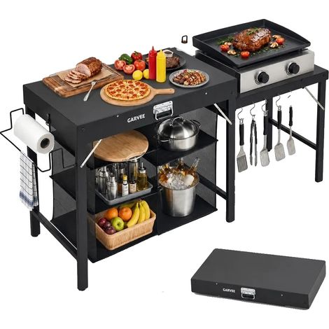 Mesa plegable para preparar barbacoas, Altura: 77 cm, Metal resistente, Plegable: Sí, Muebles de exterior, Estantes de varios niveles (1/5)