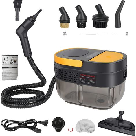 Nettoyeur à vapeur portatif, 2500W de puissance, réservoir d'eau de 1600ml, Jaune Noir, UE, 220 V (1/2)