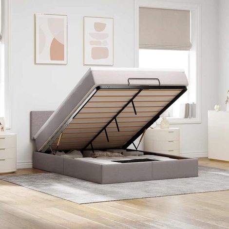 Ottomane Bett mit Matratze & LEDs Taupe 140x200 cm Stoff (1/5)