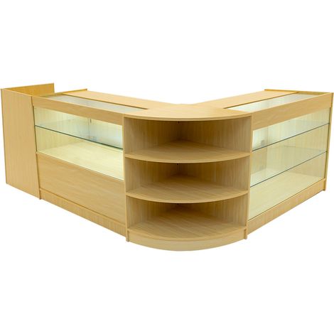 Comptoirs de Vente en MDF Érable à LED Blancs Ensemble Theia LM60 TB60 K1200 C1200 3 Unités de Rangement Étagères Internes Portes Coulissantes Verouillables Réception Bureau Vêtements [Clés INCLUS] (1/5)