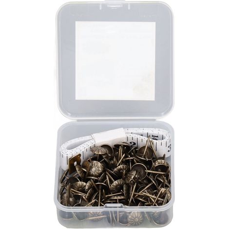 Lot de 100 punaises décoratives d'intérieur en acier au carbone, avec règle en tissu et repose-bras, couleur bronze. (1/5)