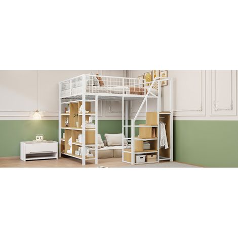Lit mezzanine multifonction — Structure métallique intégrant un espace de rangement, des étagères et une échelle  convient aussi bien aux adultes qu'aux enfants. (1/5)