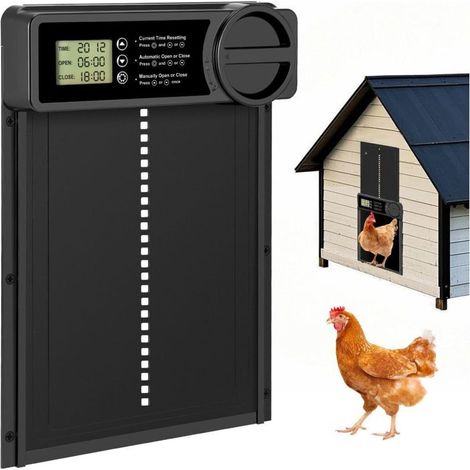 Automatic Chicken Coop Door with Programmable LCD Screen, Waterproof, Aluminum Alloy, Battery Powered, Timer Control, Anti-Pinch Function (1/4)