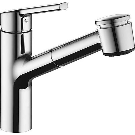 Mitigeur evier KWC Luna E chrome, basse pression, douchette de vaisselle extractible
