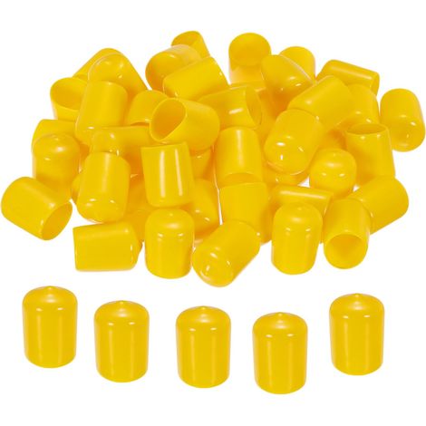 100pcs 15mm Caoutchouc Fin Capuchons Couvercle PVC Jaune (1/5)