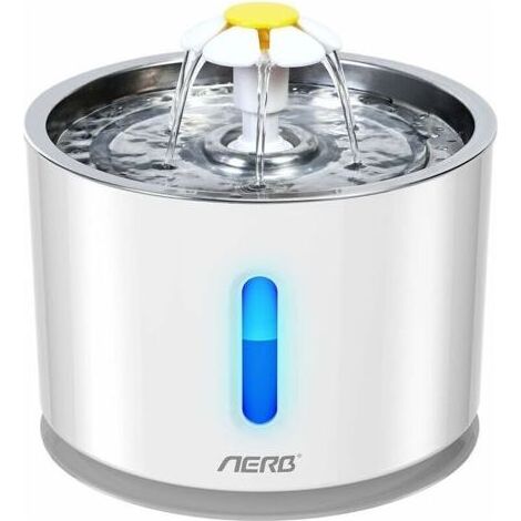 Fontaine à Eau pour Chat et Petit Chien Aerb - Distributeur d'Eau Silencieux avec Filtre à Charbon Actif et Plateau en Acier Inoxydable - Veilleuse à LED..dyk. (1/3)