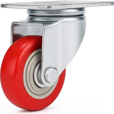 SET RUOTE GIREVOLI 75 mm ROTELLE SILENZIOSE PIROETTANTI IN POLIURETANO ROSSE, PER CARRELLO,MOBILI,ELETTRODOMESTICI, BANCHI DA LAVORO (1/5)