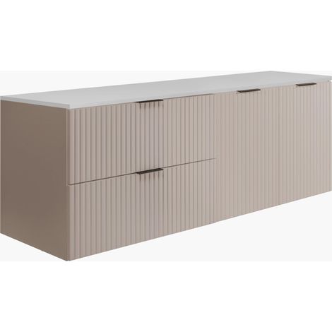 Set da bagno: mobile con cassetti e mobile con ante 57×46×160 cm, colore: cashmere / bianco, maniglia nera (1/5)