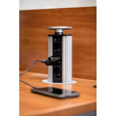 Rallonge de bureau encastrable, diamètre 60 mm, noire, 3 prises avec/sans AE-BPW3U60-20 (1/3)