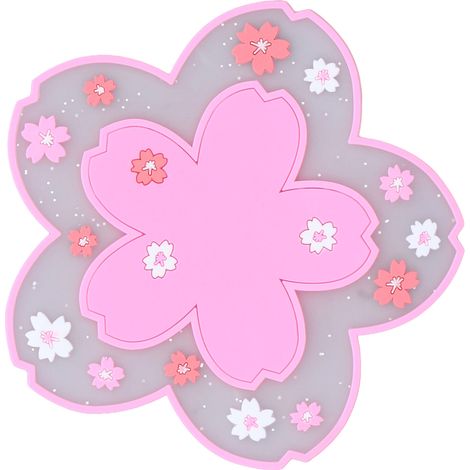 Dessous de verre Sakura, environ 11,5 cm, résistants à la chaleur, durables, antidérapants, en PVC, style élégant, pour tasses et verres, rose (1/5)