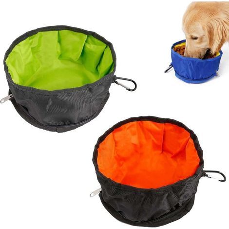 Zusammenklappbare Näpfe (orange und grün), tragbare Reisenäpfe für Hunde und Katzen