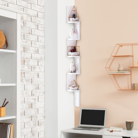 Étagère d'angle Murale à 5 Niveaux Hauteur 120 cm Forme de Zigzag en Bois Blanc (1/5)