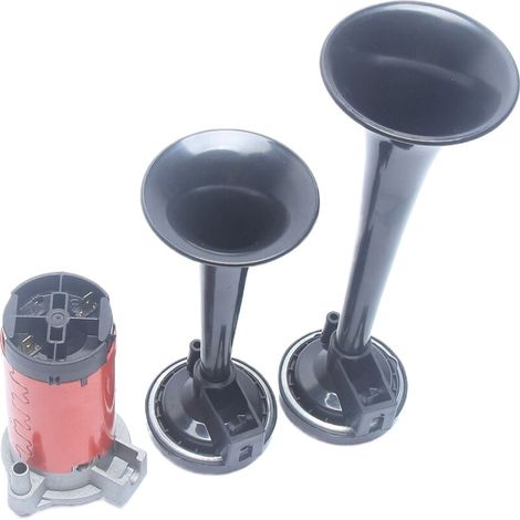 Kit de klaxon pneumatique 12V pour moto - Haut-parleur noir avec pompe à air électrique - Klaxon puissant universel pour voiture, camion