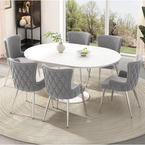 Sillas de comedor de terciopelo gris, set de 6, con patas de metal, 85 cm (1/5)