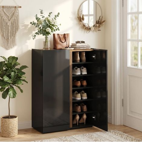 MEUBLIV Mobile portascarpe nero lucido 70x33,5x95 cm – 6 livelli, chiusura ammortizzata (1/5)
