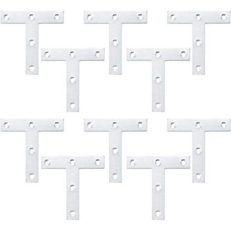 Supports en Forme de T, Plaque de Réparation Plate, Supports d'angle en Acier Inox, Plaques de Fixation Plates Droites pour Réparation de Fixation des Meubles de Jonction (10 Pièces, 80x80x1,5 mm) (1/5)