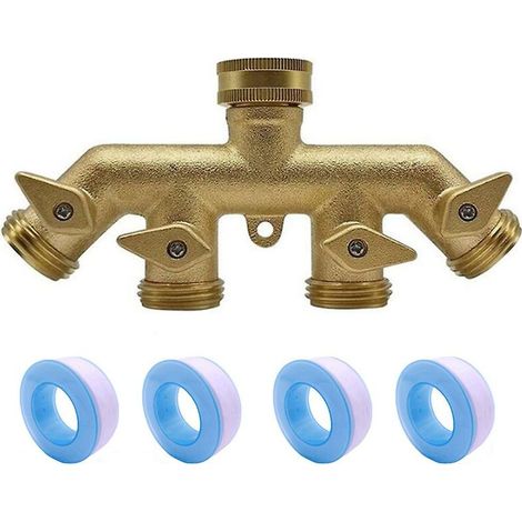 Adaptateur pour tuyau d'arrosage en laiton massif 3/4", répartiteur d'eau à 4 voies