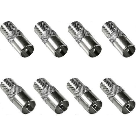 8 adaptateurs coaxiaux pour antenne satellite (4 connecteurs F vers IEC, 4 connecteurs IEC), connecteurs coaxiaux, argent (1/3)