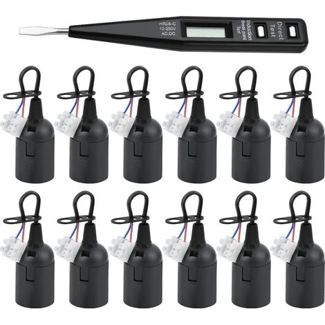 12 Pièces Douille e27 Noir, Douille Ampoule E27 Avec Tension Testeur De Phase, Support Ampoule E27 Douille Ampoule E27, Douille De Lampe E27 Avec Câble Pour Cuisine De Bureau (1/5)