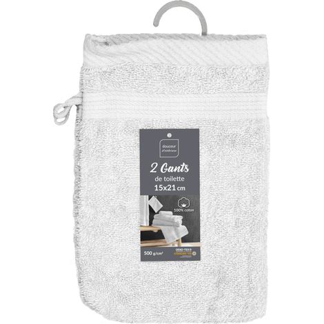 2 gants de toilette 15 x 21 cm eponge unie tendresse Blanc (1/5)