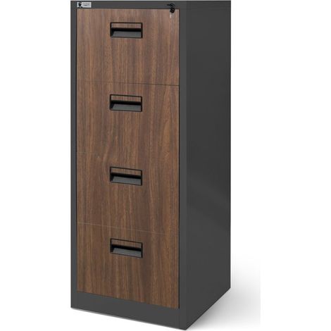 Jan Nowak Hängeregistraturschrank V004A Hängemappenschrank Hängeregisterschrank Aktenschrank mit 4 Schubladen Pulverbeschichtung Stahlblech 132 cm x 46 cm x 62 cm (H x B x T) (Anthrazit/Holzoptik)