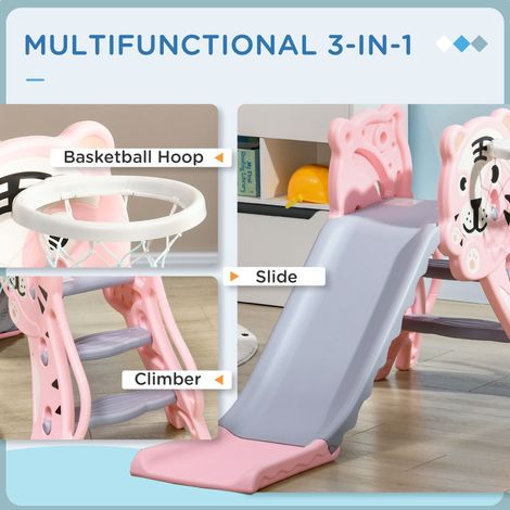 Toboggan rose 3 en 1 pour enfants de 18 à 36 mois, avec panier de basket. (1/5)