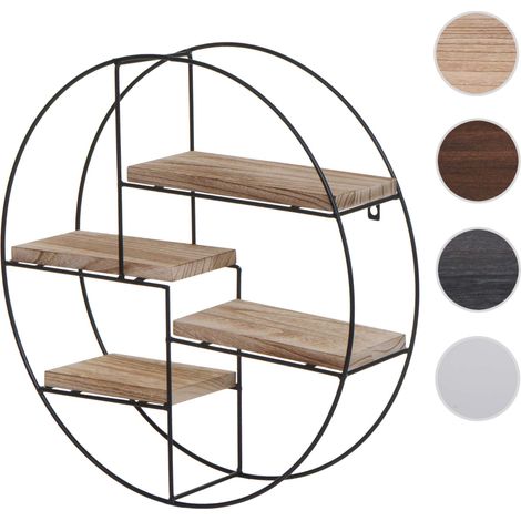 Étagère murale HWC-K76 - Étagère suspendue Étagère flottante - 4 étagères en métal massif-bois industriel 45x45x11cm - brun fon (1/5)