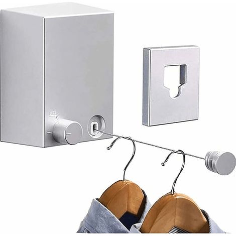 Étendoir à linge invisible et rétractable de 4,2 m (argenté) avec corde ajustable pour l'extérieur, le balcon, la cuisine et la salle de bain.