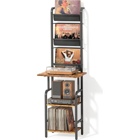 Meuble Tourne-disque Haut avec Rangement Vinyle – Table Tourne-disque avec Étagère Murale, Support à Vinyles pour Jusqu’à 200 Albums, Meuble de Rangement pour Salon ou Chambre (1/5)