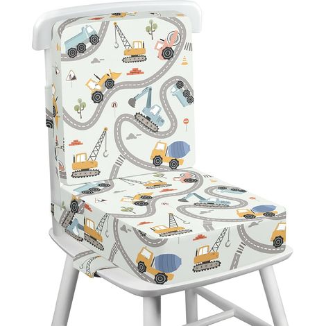 Baby Child Booster Seat, Non-Slip Portable Cushion Risers for Children with Backrest and 3 Adjustable Safety Straps, Washable 36 x 32 x 10 cm – Mechanical Shovels (Light Grey) (1/5)