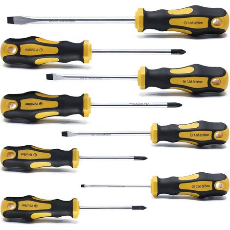 Juego de 8 destornilladores magnéticos, juego de destornilladores magnéticos con puntas Phillips, planas y Pozidriv para tornillos PH, PZ y SL, mangos ergonómicos, punta pulida, cromo vanadio. (1/5)
