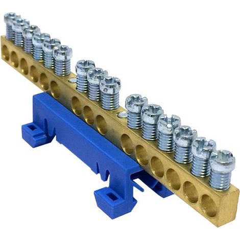 Bornier de neutre IP00 bleu 9 bornes pour câbles de 1,5 à 16 mm² – Installation rail DIN – Connexion à vis sécurisée
