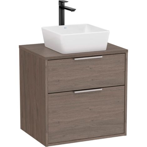 Meuble "OPTICA" 600 - 2 tiroirs pour vasque à poser (non incluse) - Chêne Foncé - Roca (1/2)