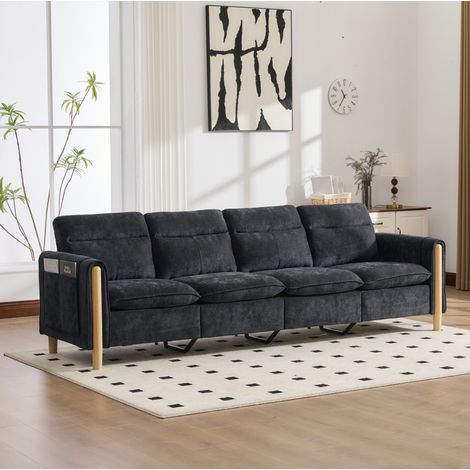 Divano modulare a U 4 posti con 2 pouf contenitori, ciniglia nera, 261 x 77 x 86 cm DESVIAE (1/5)